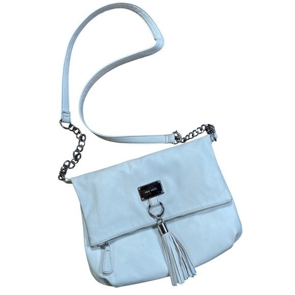 Nine West Handbags - Vintage Nine West Tan Leather‎ Foldover Tassel Crossbody Bag Luxury Silver Chain